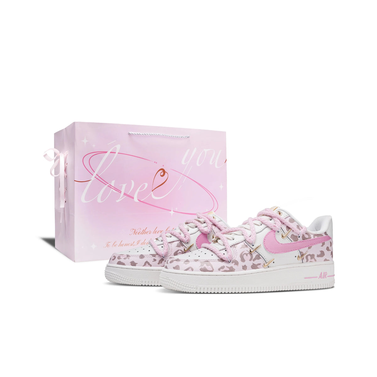 Nike Air Force 1 Pink Leopard Leather Abrasion Resistant Low top Skateboard Shoes pour femme rose