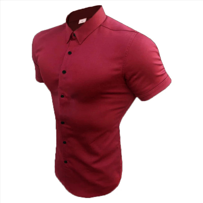 Mode d'été Super Slim Fit chemises à manches courtes hommes classique tenue décontractée chemise mâle Hipster décontracté Luxe chemise formelle
