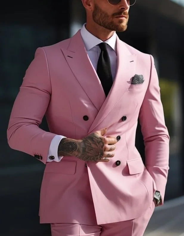 Costumes de mariage sur mesure à double boutonnage pour hommes, blazer formel à revers pointu imbibé, coupe couvertes, veste et pantalon 2 pièces, marron, haute qualité, 2024