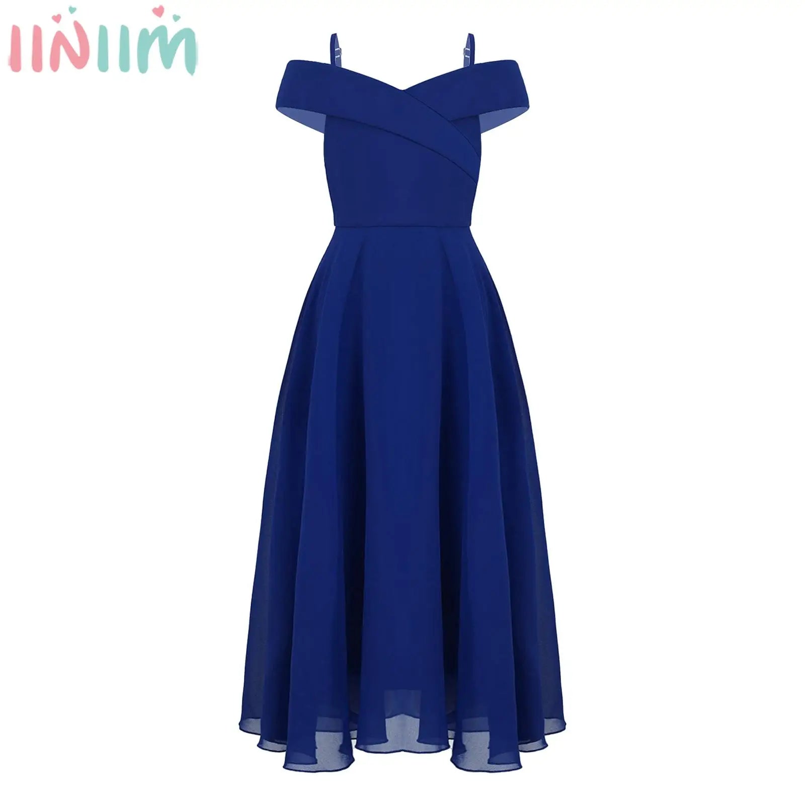 Robe de soirée élégante en mousseline de soie pour filles, épaules dénudées, bretelles Spaghetti réglables, longueur au sol, robe Maxi pour mariage, soirée d'anniversaire