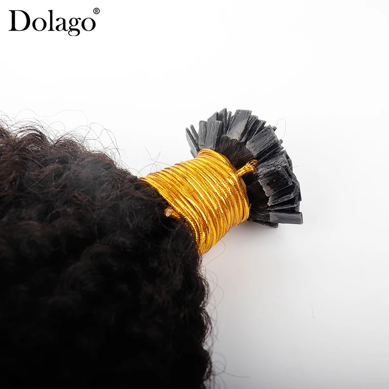 Dolago-Extensions de cheveux afro crépus bouclés pour femmes, Bundles de cheveux humains noirs naturels, KerBrian Flat K Tip, 4B 4C ktHair