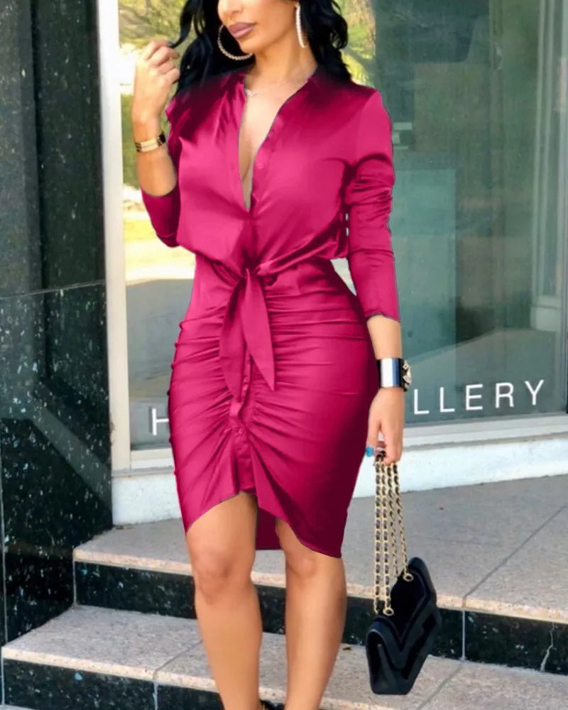 Femmes Sexy col en V profond Mini robes dames à manches longues fête Club robe moulante