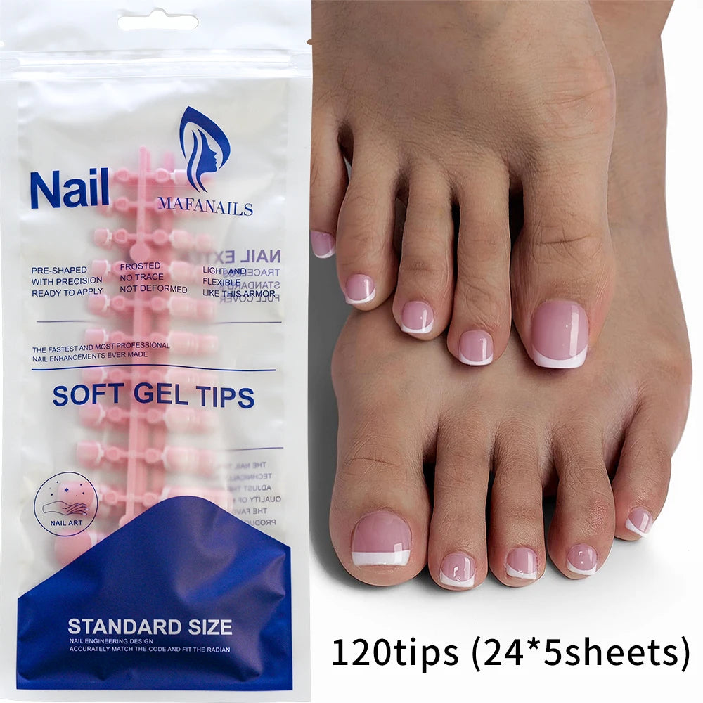 Faux ongles français à pression pour orteils, 120 pièces, en acrylique, amovible, ultra-fin, couverture complète, artificiel, pointe d'art des ongles