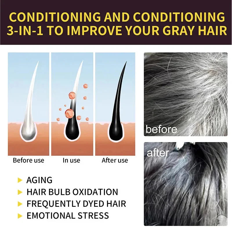 Shampoing de teinture capillaire 3 en 1 pour cheveux gris, crème de soin capillaire nourrissante de sécurité à base de plantes naturelles pour femmes et hommes