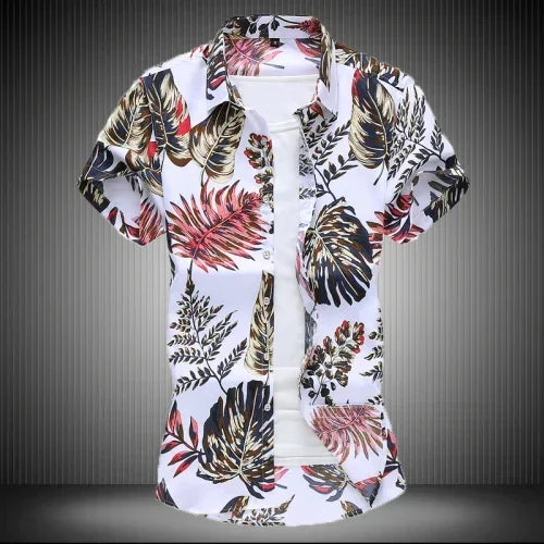 Chemise imprimée pour hommes, chemises de plage à manches courtes col carré simple boutonnage noir violet Camisa taille asiatique M-7XL