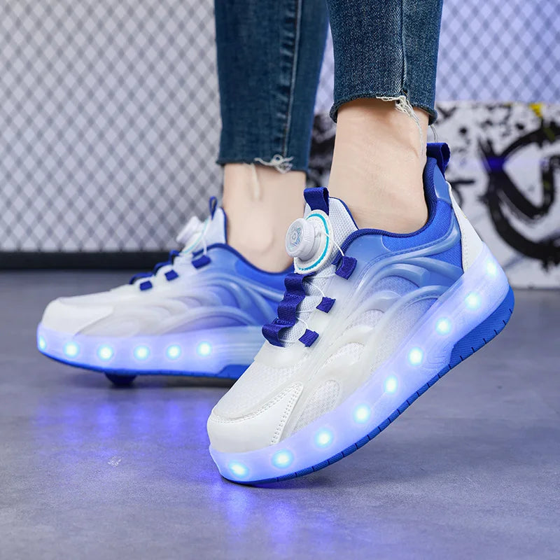 Chaussures de patin à roulettes à deux roues pour enfants, baskets lumineuses de sport lumineuses pour garçons et filles, Skateboard avec chargeur USB