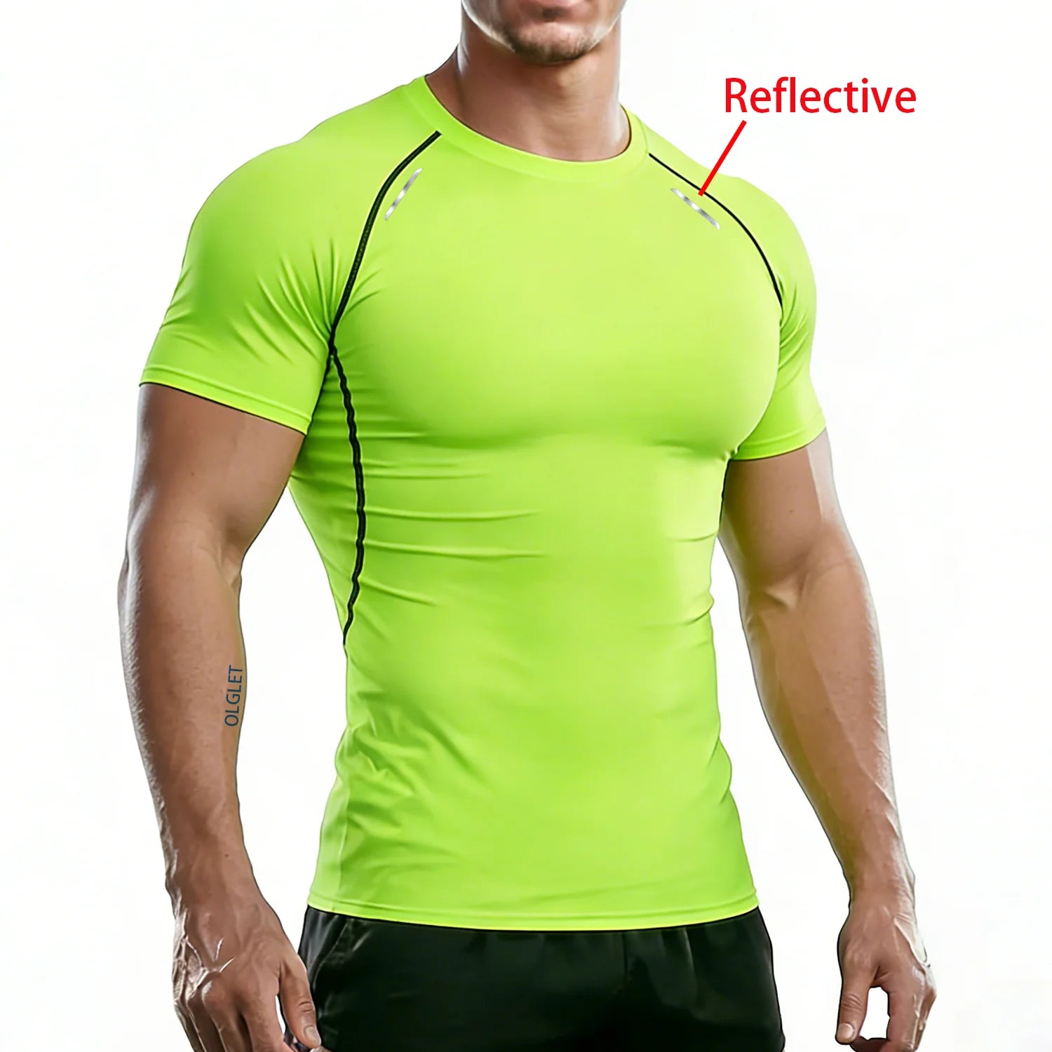T-shirt de compression à séchage rapide avec bande réfléchissante pour homme - Haut de sport élastique pour la course à pied, la salle de sport, la remise en forme