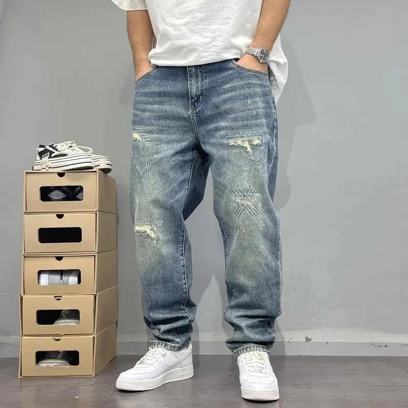 Jean à jambes droites pour hommes, nouvelle tendance, couleur Pure, rétro, ample, sport, grande taille, pantalon en Denim de haute qualité, automne et printemps