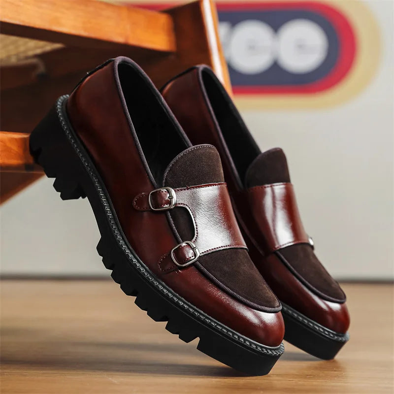 2025 mocassins hommes chaussures en cuir à semelles épaisses Style britannique noir chaussures d'affaires formelles mode luxe chaussures décontractées à enfiler