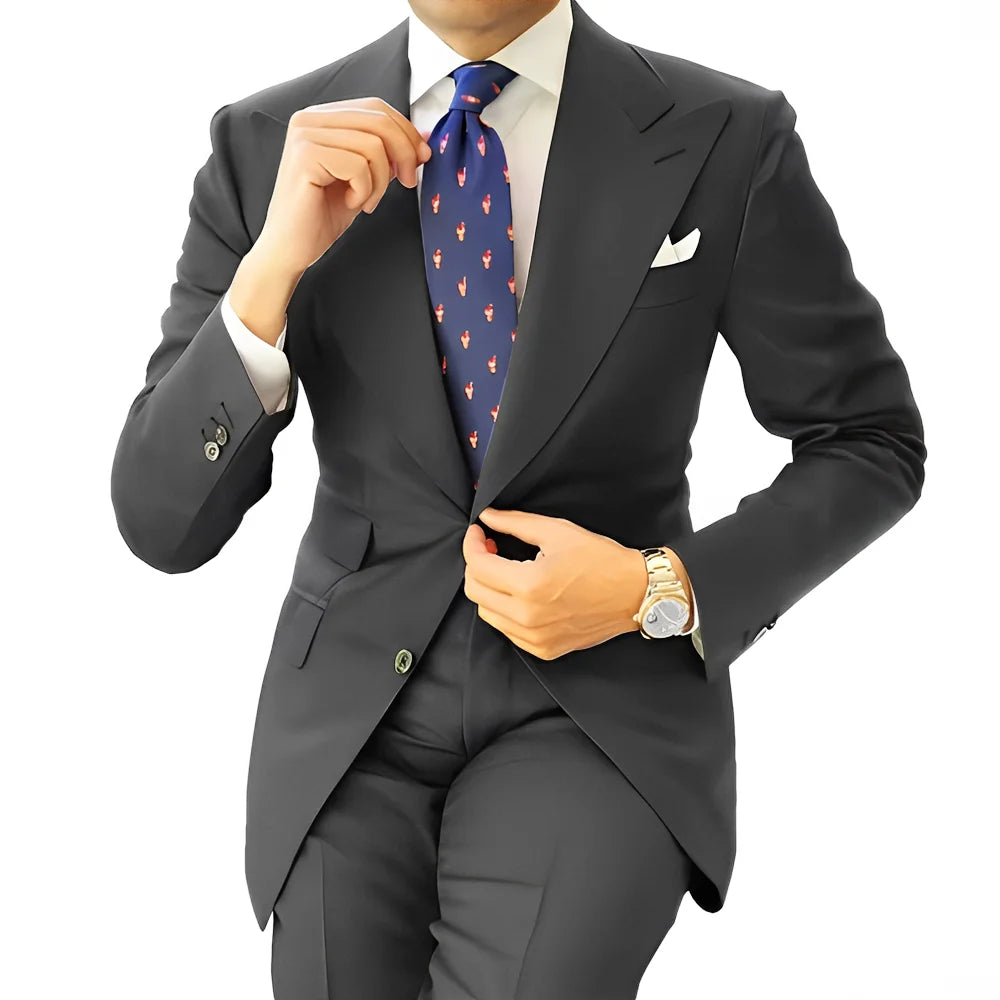 Costume formel pour hommes, vêtements de travail longs pour le bureau, veste de smoking pour marié, pantalon, costume sur mesure, Blazer gris foncé, XS-5XL