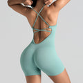 Ensemble de sport moulant sans couture une pièce avec legging de yoga et brassière dos nu sexy pour amincir les hanches et le fitness