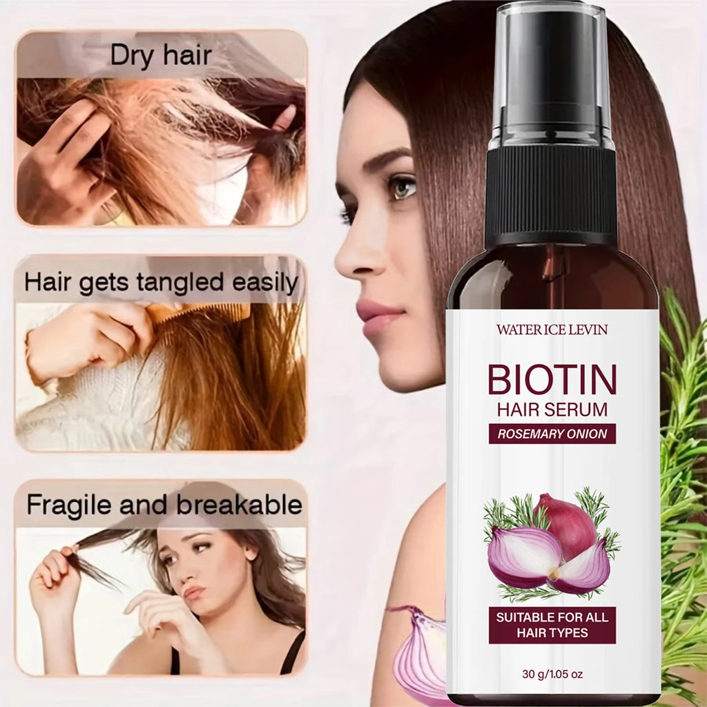 Sérum capillaire à la biotine, au romarin et à l'oignon, traitement lissant et souple pour tous types de cheveux, sérum nourrissant pour la croissance des cheveux