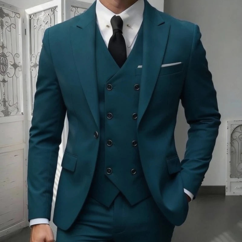 Ensemble de costume classique 3 pièces pour homme - Blazer ajusté à revers crantés avec gilet et pantalon, tenue formelle polyvalente pour les affaires et les événements