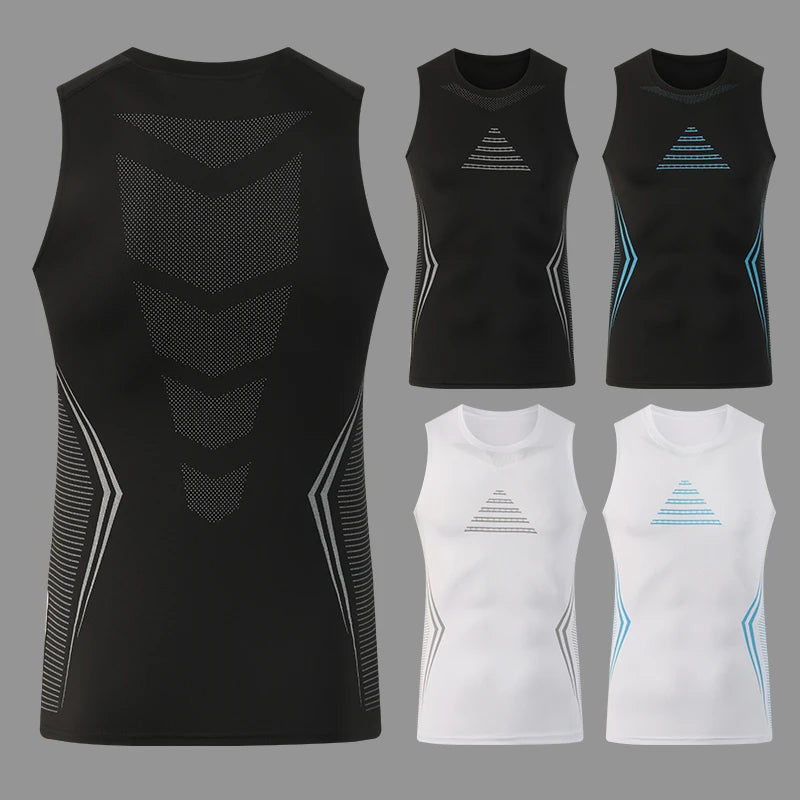 Débardeur de compression sans manches pour homme, vêtement de sport Dry Fit imprimé, idéal pour la gym, le fitness et la musculation