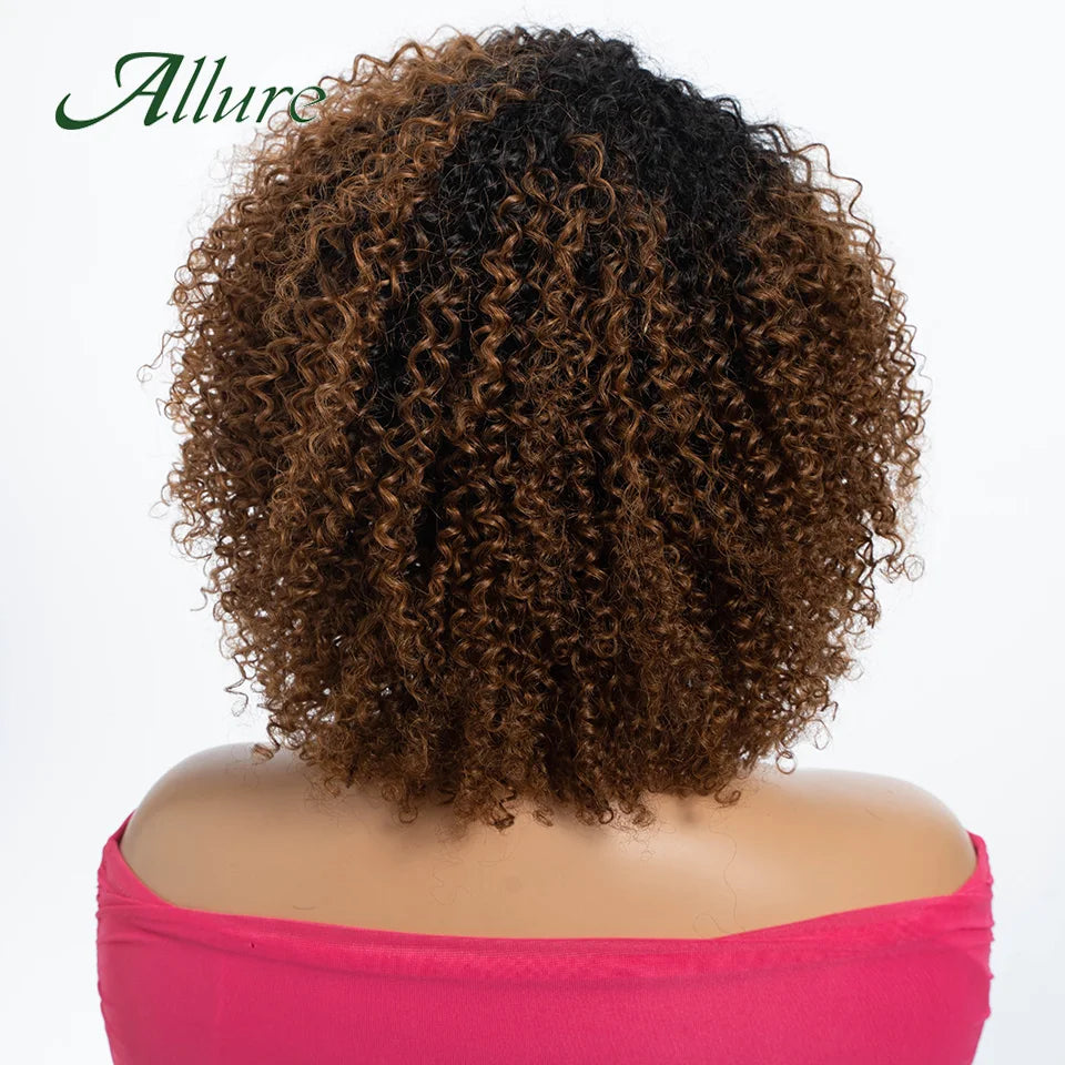 Perruques brésiliennes Jerry Curly en cheveux humains pour femmes, couleur brun foncé, cheveux courts bouclés, perruque sans colle, perruques afro crépues Allure