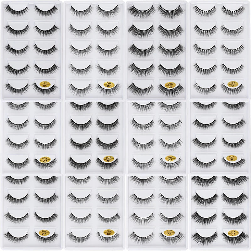 Cils 3D en faux vison X05, cils postiches volumineux et légers, 5 paires réutilisables, cils doux et volumineux, aspect naturel pour le maquillage quotidien et les soirées