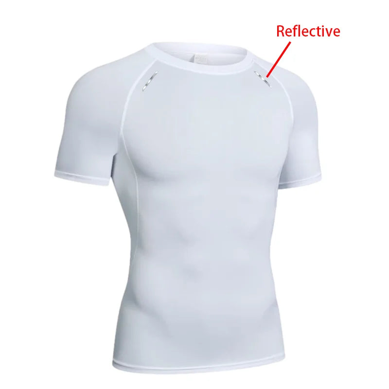 T-shirt de compression à séchage rapide avec bande réfléchissante pour homme - Haut de sport élastique pour la course à pied, la salle de sport, la remise en forme