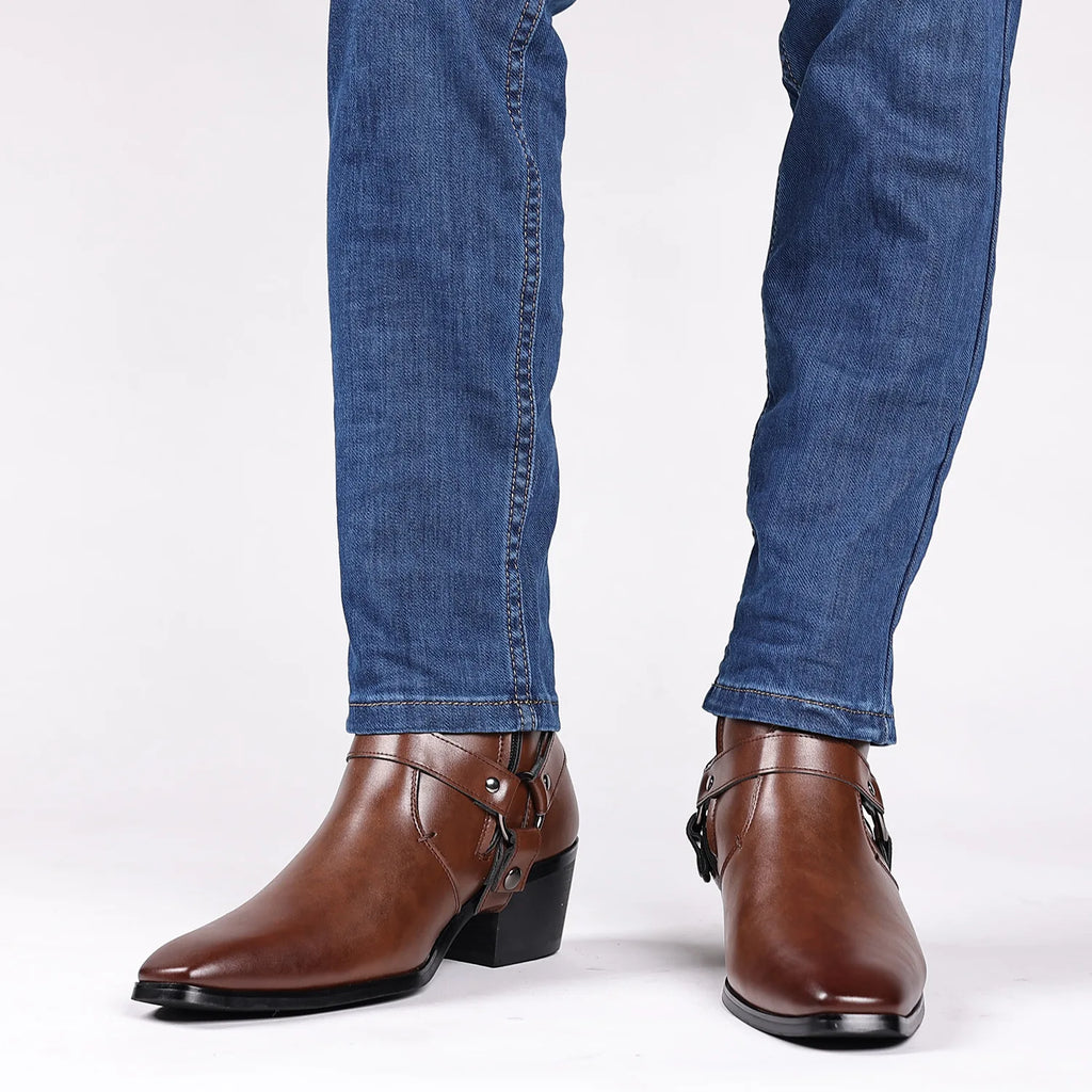 Chaussures en cuir pour hommes, style britannique, bottes en cuir rétro faites à la main, à tige haute, pour affaires
