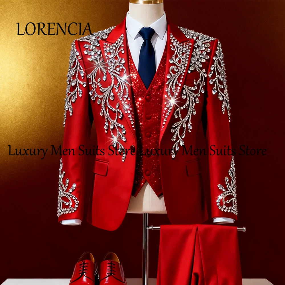Costumes en cristal exquis pour hommes, 3 pièces, Tuxedos à simple boutonnage, tenues de fête de mariage, Blazer personnalisé, pantalon, zomerset heren