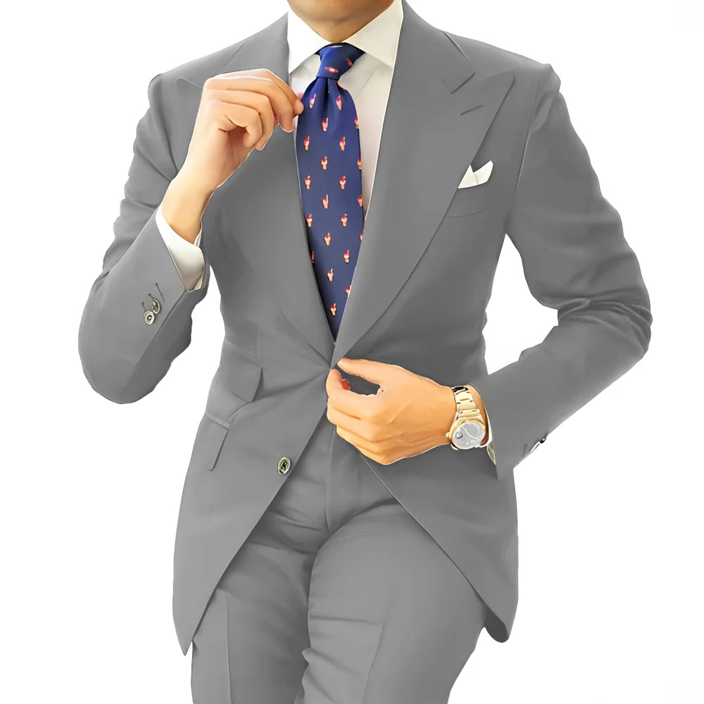 Costume formel pour hommes, vêtements de travail longs pour le bureau, veste de smoking pour marié, pantalon, costume sur mesure, Blazer gris foncé, XS-5XL