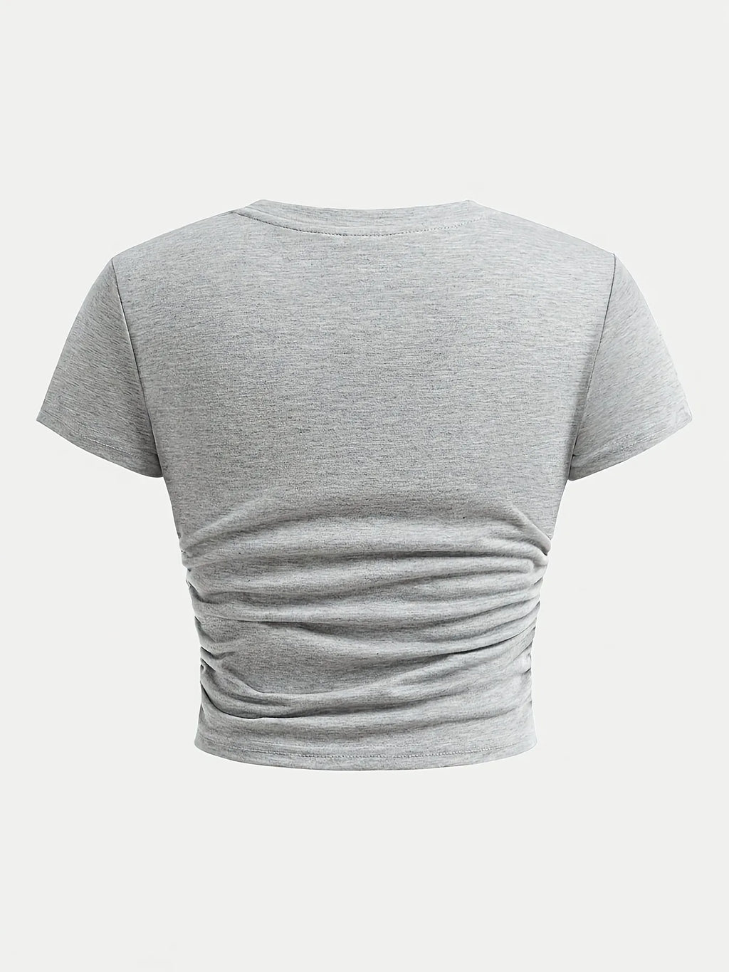 Ensemble tendance 2 pièces gris pour filles, t-shirt court froncé minimaliste avec logo 89 et pantalon ample à jambes larges pour le streetwear et le quotidien