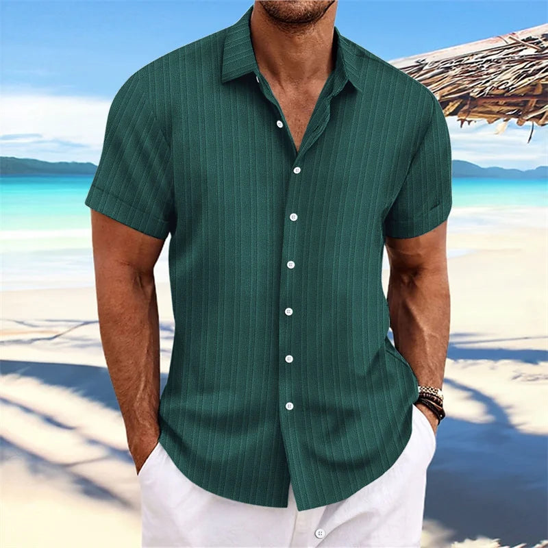 Chemise Homme 2024 - Chemise d'été fine, col montant, manches courtes, style décontracté pour le shopping en extérieur, tailles XS-6XL, en tissu lin
