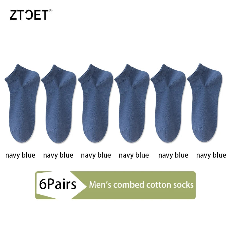 6 paires de chaussettes en coton peigné pour hommes, de haute qualité, courtes, respirantes, anti-odeur et antibactériennes, pour affaires, printemps et été
