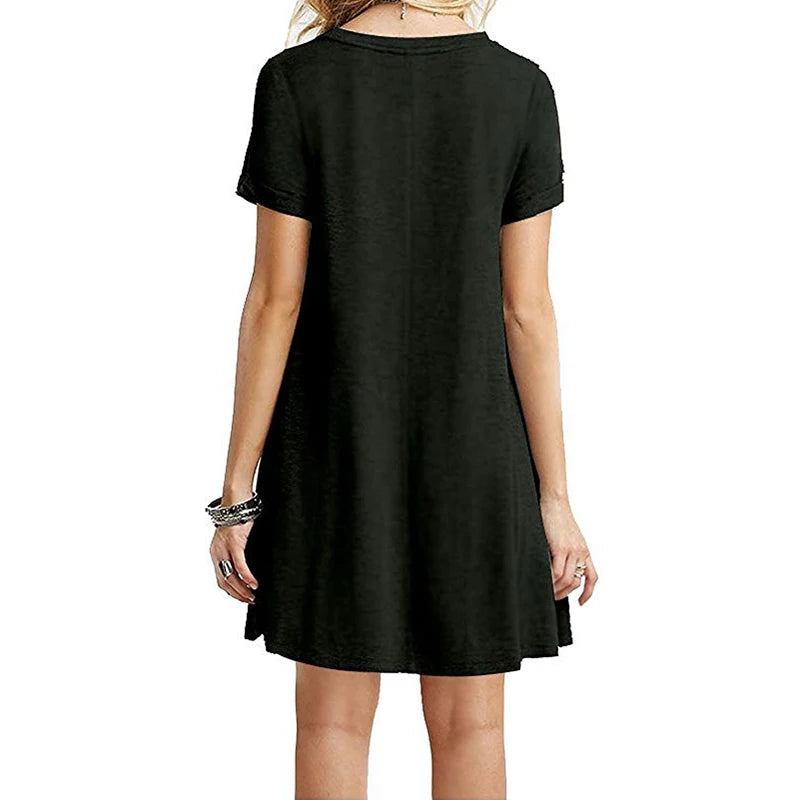 Femmes décontracté à manches courtes t-shirt robe Vintage col rond imprimé Mini robe ample élégant Simple Mini robe Streetwear robe d'été