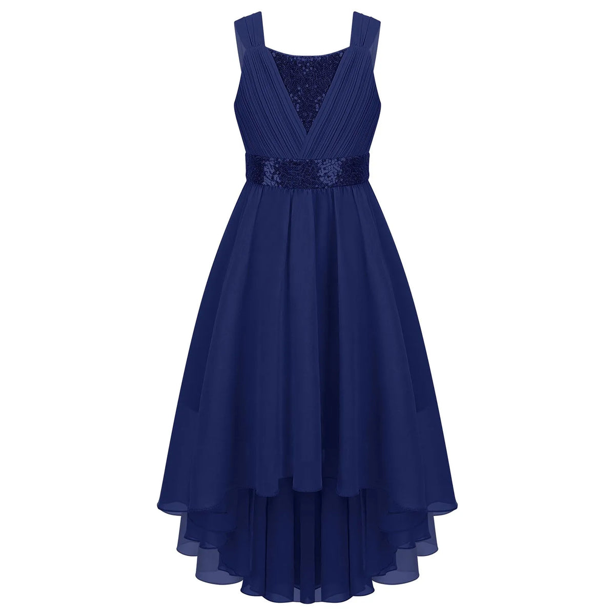 Robe de princesse à fleurs pour filles, robe formelle de demoiselle d'honneur junior, de fête de mariage, sans manches, froncée, jupe haute et basse en mousseline de soie, robes de bal