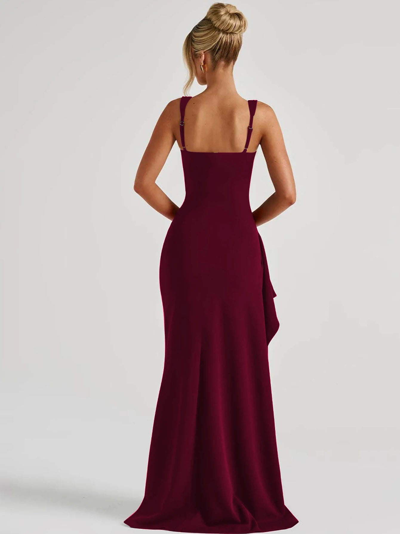 Hugcitar femmes élégant solide bretelles fente froncé Patchwork Sexy moulante Maxi robe tenues d'été soirée fête anniversaire Festival