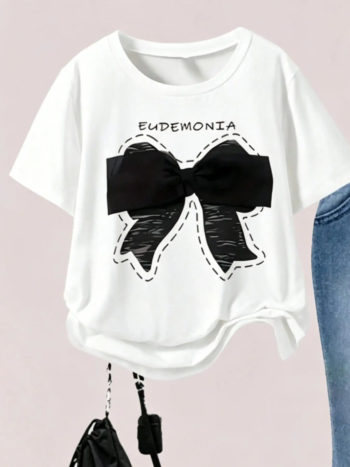 Tenue d'été décontractée pour filles, ensemble décontracté avec nœud papillon pour enfants, pantalon évasé en faux jean + t-shirt à manches courtes à col rond, ensemble deux pièces, tenue quotidienne tendance pour