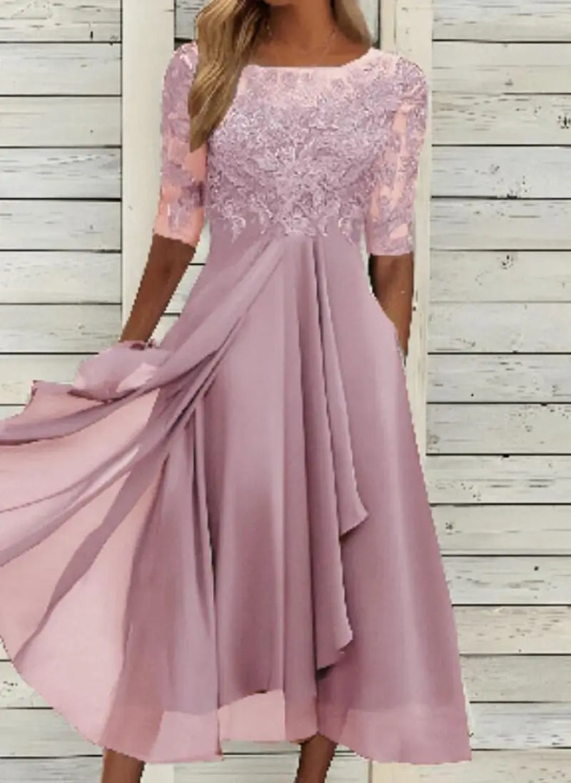 Robes pour femmes robe Simple romantique avec mousseline de soie Patchwork dentelle évider robe longue robe de soirée de demoiselle d'honneur vêtements pour femmes