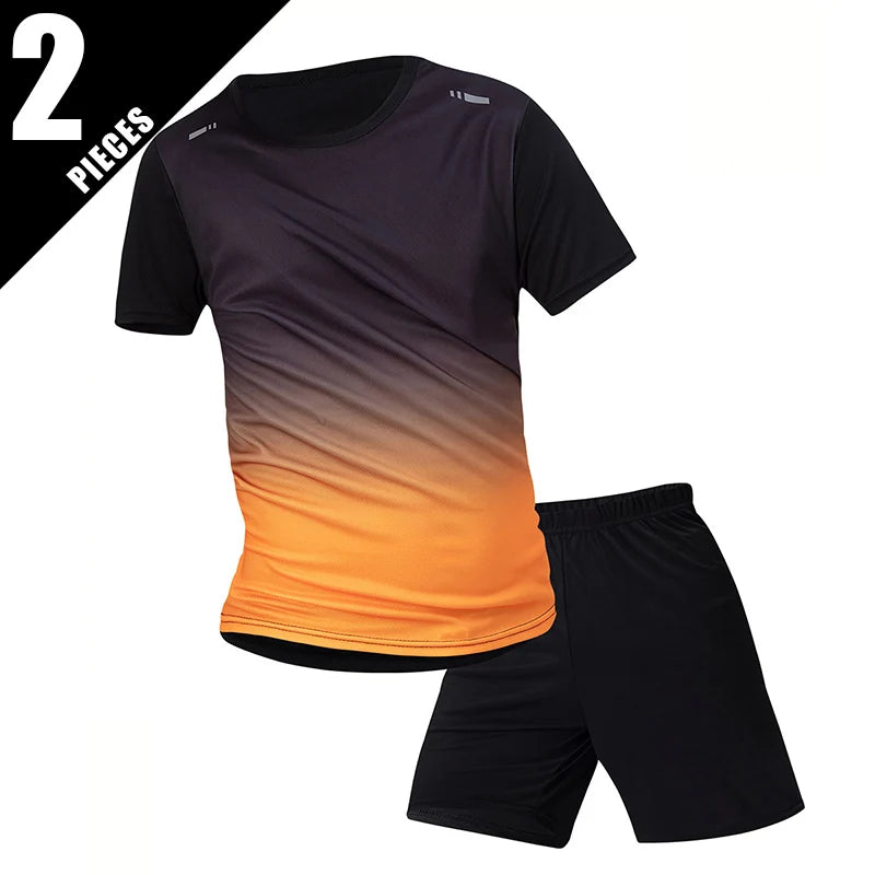 1/2/4/6 pièces hommes Style sportif saisonnier dégradé séchage rapide multicolore haut à manches courtes décontracté course noir ensemble Short et haut