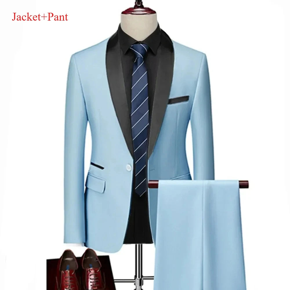 Ensemble de costume noir à revers pour hommes, manteau, gilet, pantalon/affaires pour garçons d'honneur, robe de mariée, pantalon Blazer Fprmal