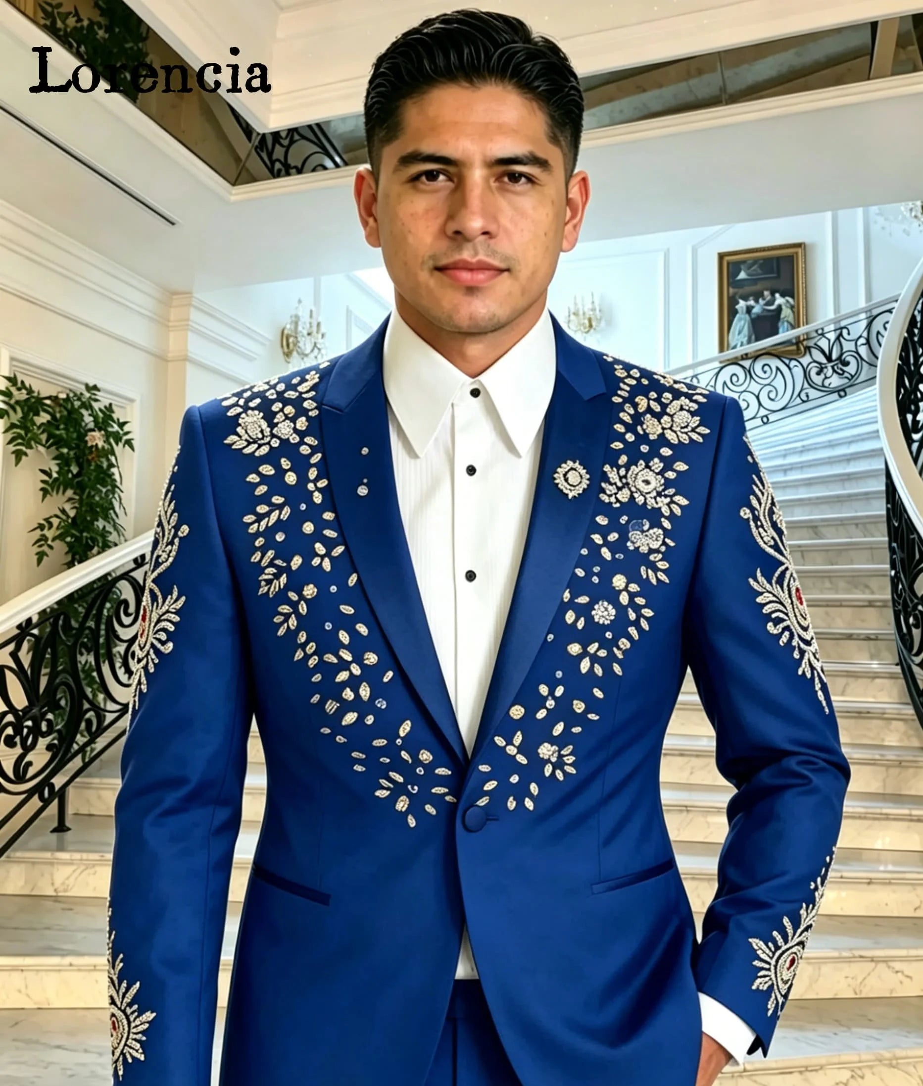 Costume de luxe pour homme 2 pièces, revers châle, coupe ajustée, smoking formel d'affaires, broderie de cristaux, blazer et pantalon de mariage, bikini personnalisé