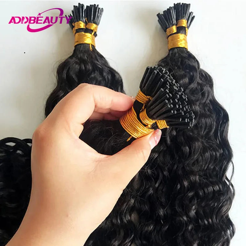 Extensions de cheveux ITip vague d'eau Extensions de cheveux humains Addbeauty bouclés kératine Capsule cheveux Extensions de cheveux de Fusion naturelle Ombre