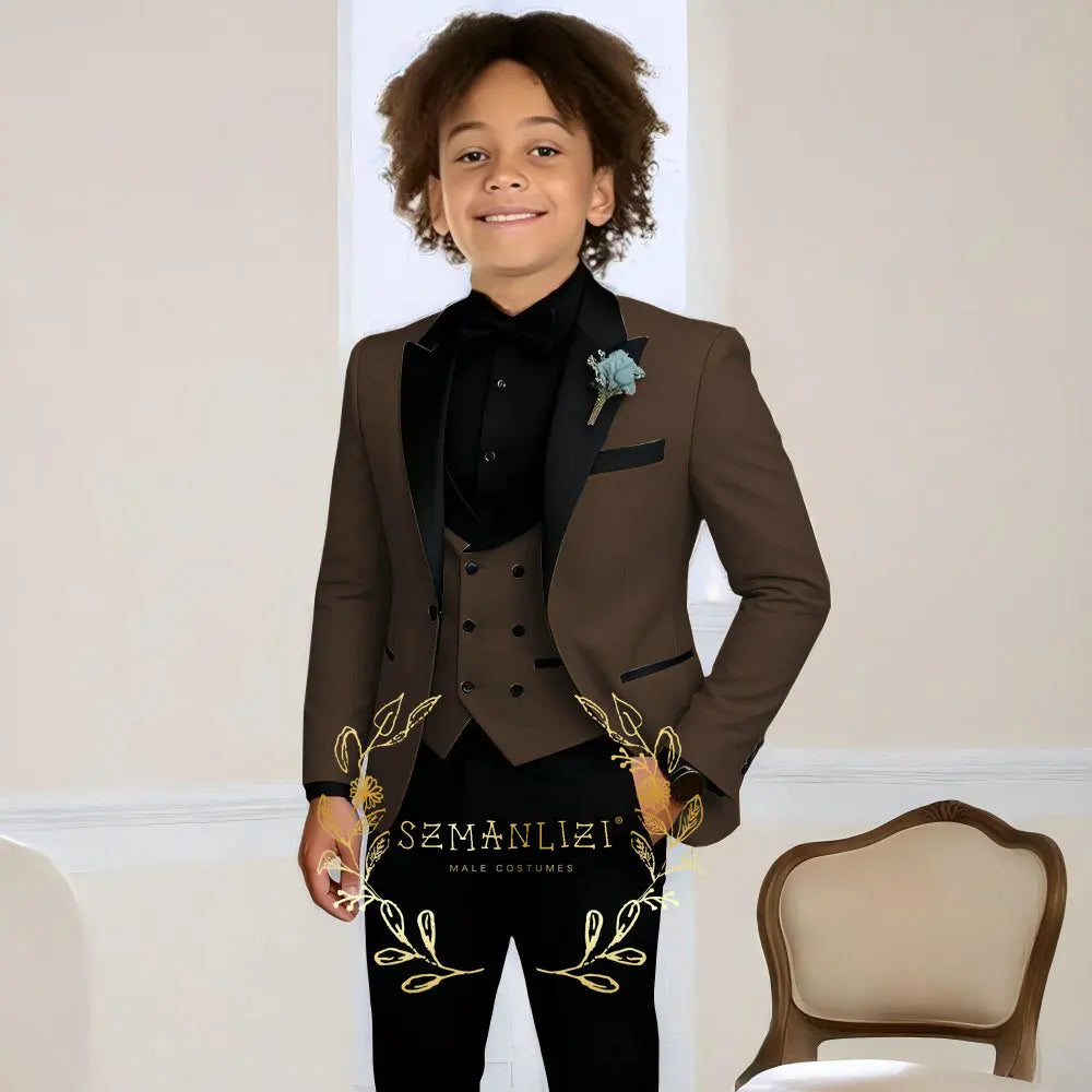 Costume de smoking de mariage pour garçons, 3 pièces, veste à col à visière, pantalon, gilet, ensemble Blazer formel pour enfant, tenue cintrée, costume garcon mariage