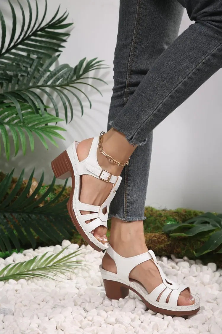 Sandales d'été à boucle pour femmes, talons hauts, confortables, pour fêtes en plein air, antidérapantes, grandes tailles, Sandalias 36-43