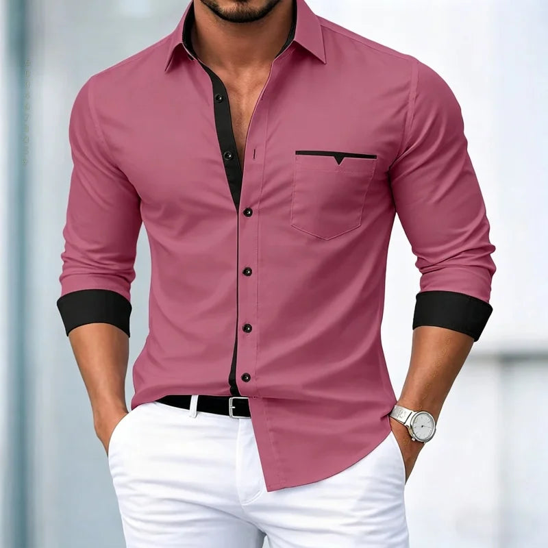 Chemises pour hommes de haute qualité, chemises à manches longues contrastées, chemises décontractées pour affaires, chemises tendance pour les rendez-vous, vêtements polyvalents pour hommes