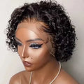 Perruques coupe lutin cheveux humains courts bouclés avant de lacet perruques de cheveux humains brésilien 13x1 perruques de dentelle transparente vague d'eau Bob perruque