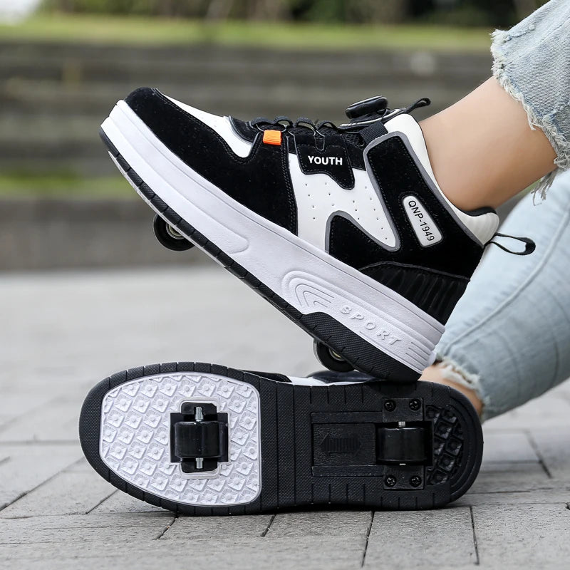 Chaussures de patin à roulettes pour enfants, baskets pour enfants avec deux roues pour garçons et filles, chaussures de course décontractées pour adultes, taille 31-42