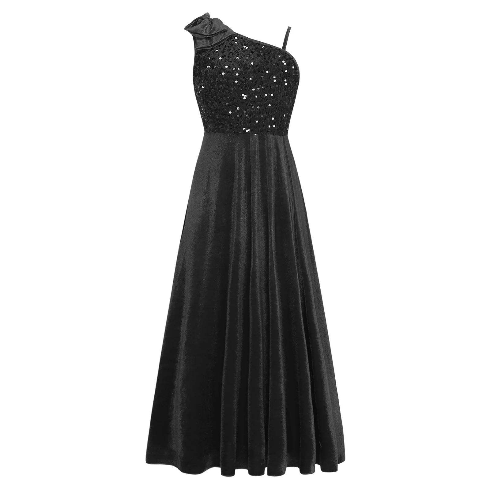 Robe de Demoiselle d'Honneur Junior Élégante pour Filles, Robe de Fille d'Honneur à Une Épaule Fendue avec Fleur pour Mariage, Fête, Costume Festif, Robes pour Enfants