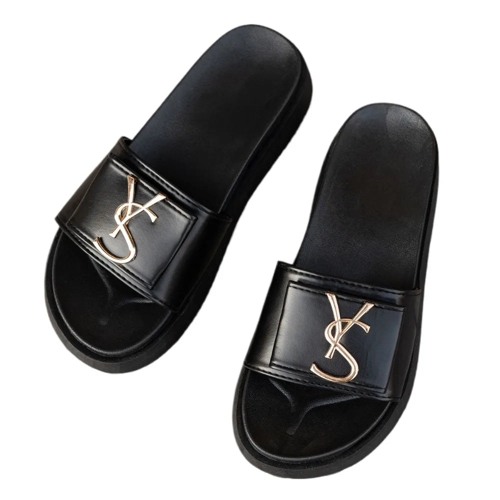 Sandales de luxe pour femmes à plateforme, design tendance avec lettres, décontractées, antidérapantes pour l'extérieur