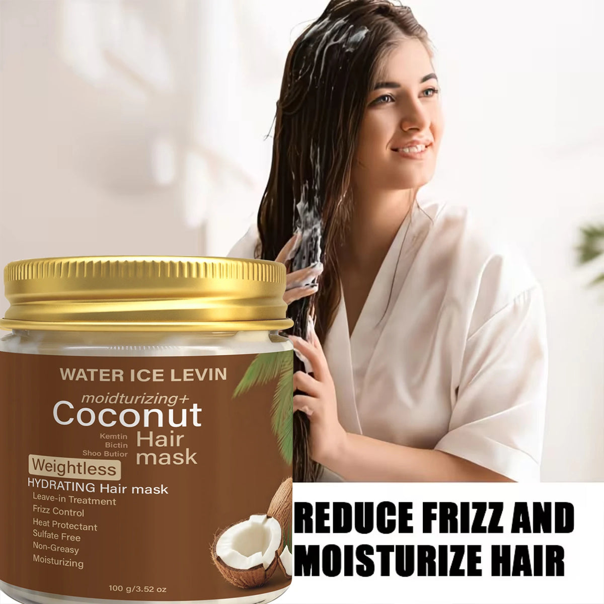Masque capillaire à la noix de coco, traitement hydratant sans rinçage pour des cheveux lisses, souples et anti-frisottis