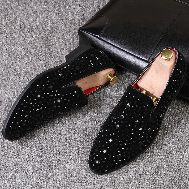 Chaussures habillées pour hommes de luxe bout pointu mocassins noirs Denim métal paillettes chaussures mode haute qualité hommes fête chaussures de mariage nouveau