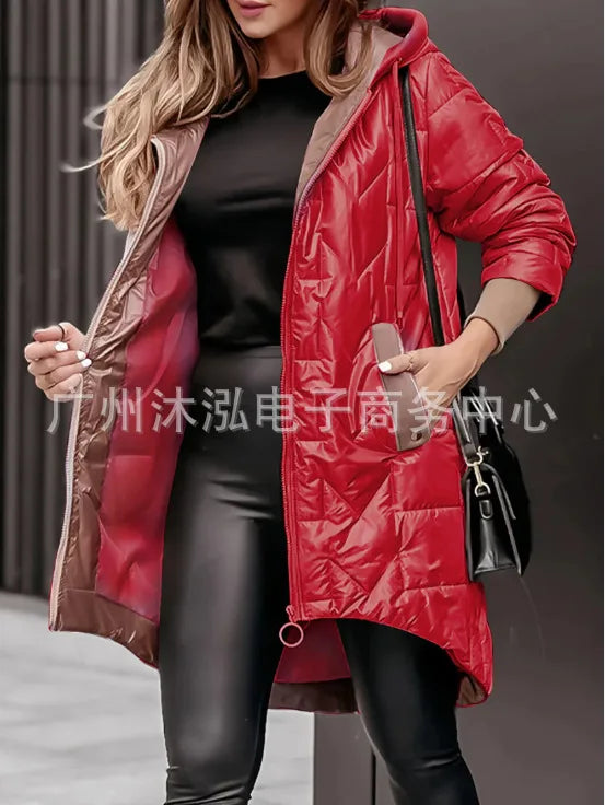 Nouvelle Veste Manteau en Coton à Capuche Ample à Manches Longues et Fermeture Éclair Couleur Unie pour Femme – Collection Printemps-Été 2026