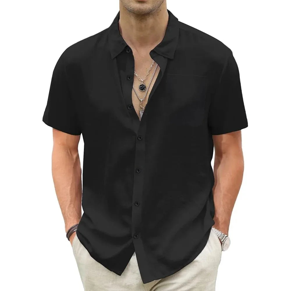 Chemises hawaïennes légères pour hommes, coton, lin, respirant, manches courtes, vacances, plage, décontracté, été, Y avec poche