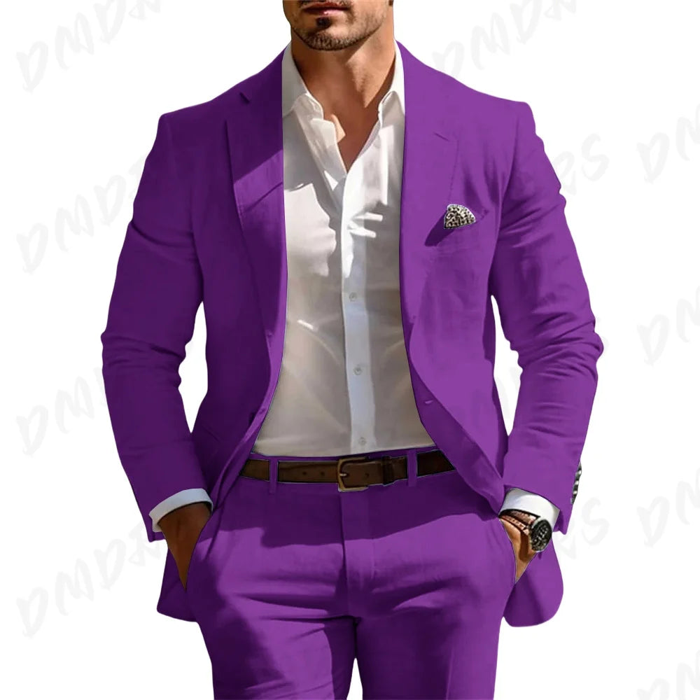 Veste et pantalon trempés classiques pour hommes, vêtements pour occasions formelles, fête, mariage, été, solide, 2 pièces
