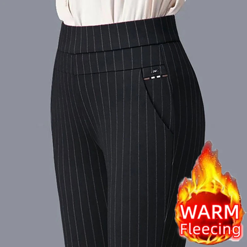 2025 automne hiver décontracté élégant bureau minceur couleur unie polaire épais mince femmes pantalon taille élastique serré crayon pantalon