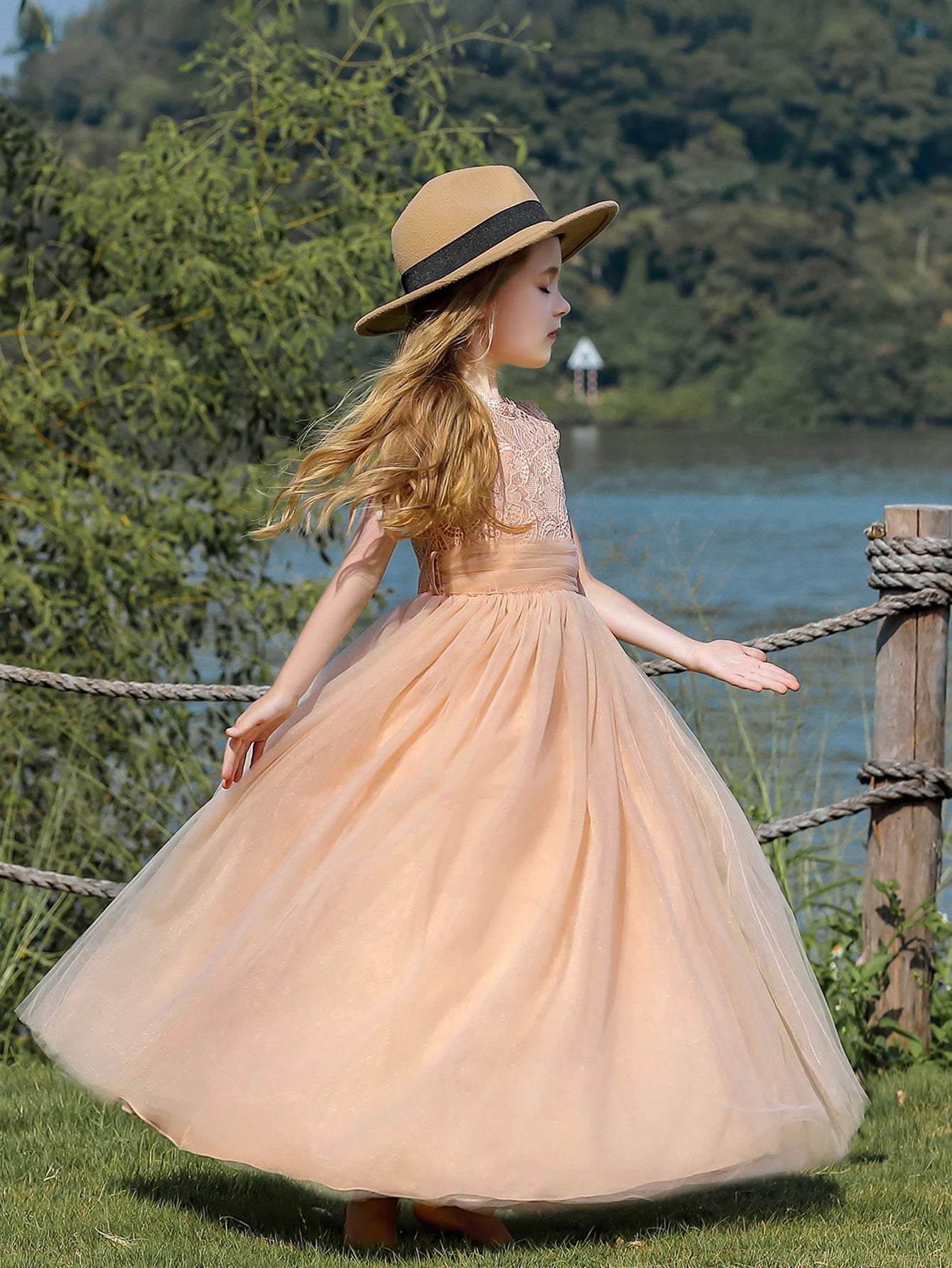 Robe de soirée Champagne pour filles, sans manches, robe de bal de danse, broderie, mariage, anniversaire, luxe, princesse, dos nu, vente en gros